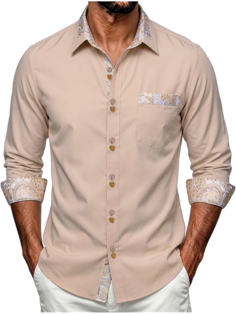 NWT DiBanGu Dress Shirt with Paisley Trim XXL J46